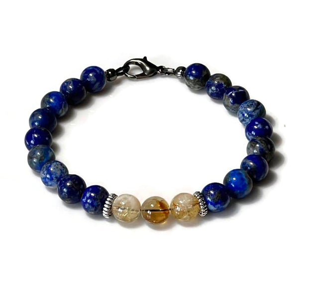 Lapis Lazuli and Citrine Beaded  Bracelet for men - Men's Bracelet - September Birthstone Bracelet