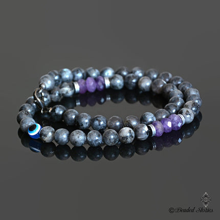 Amethyst Labradorite Necklace Evil Eye Necklace for Men Beaded Necklace February Birthstone Jewelry Protection Amulet Necklace Birthday Gift