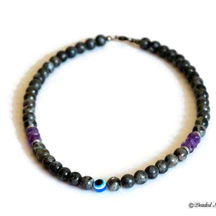 Amethyst Labradorite Necklace Evil Eye Necklace for Men Beaded Necklace February Birthstone Jewelry Protection Amulet Necklace Birthday Gift