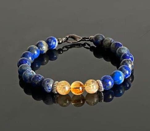 Lapis Lazuli and Citrine Beaded  Bracelet for men - Men's Bracelet - September Birthstone Bracelet