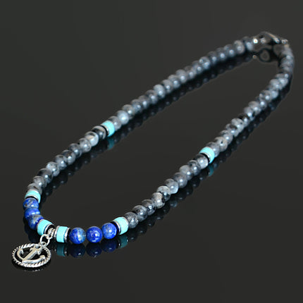 Mens Beaded Necklace September Birthstone Lapis Turquoise Labradorite Nautical Anchor Choker Necklace Healing Jewelry Birthday Gifts for Him