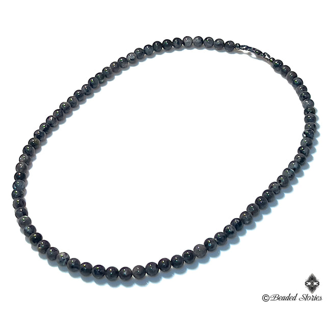 Mens Necklace - Gray Labradorite Necklace for Men -  Beaded Necklace - Protection Necklace – Choker Necklace - Healing Jewelry Gifts for Men