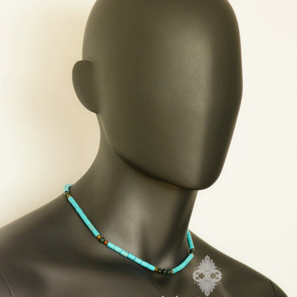 Mens necklace Blue choker necklace Mens jewelry Tribal surfer necklace Fathers Day gift for men Jasper howlite turquoise tigers eye necklace