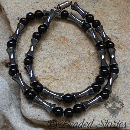 Mens jewelry Gifts for men Mens necklace Surfer necklace Healing crystal jewelry for men Tribal necklace Hematite onyx black necklace