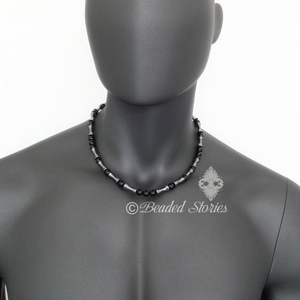 Mens jewelry Gifts for men Mens necklace Surfer necklace Healing crystal jewelry for men Tribal necklace Hematite onyx black necklace