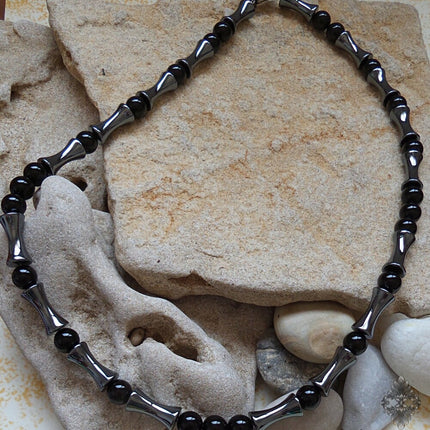 Mens jewelry Gifts for men Mens necklace Surfer necklace Healing crystal jewelry for men Tribal necklace Hematite onyx black necklace