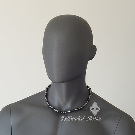 Mens jewelry Gifts for men Mens necklace Surfer necklace Healing crystal jewelry for men Tribal necklace Hematite onyx black necklace