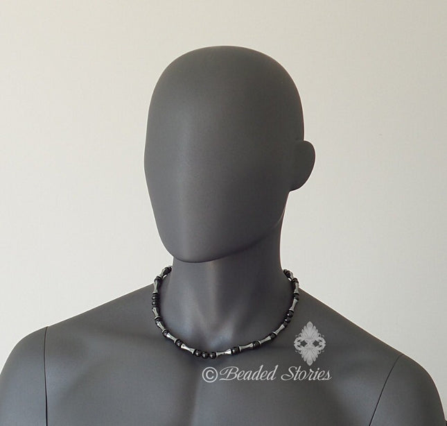 Mens jewelry Gifts for men Mens necklace Surfer necklace Healing crystal jewelry for men Tribal necklace Hematite onyx black necklace