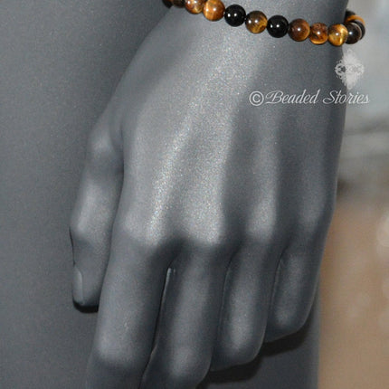 Tigers Eye Bracelet Beaded Mens bracelet Crystal bracelet Energy bracelet Spiritual bracelet Black and brown bracelet Birthday gift for dad