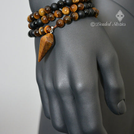 Crystal necklace Men's necklace Pendulum necklace Healing crystal pendulum Crystal jewelry Tigers Eye Onyx Shamballa necklace Gifts for dad