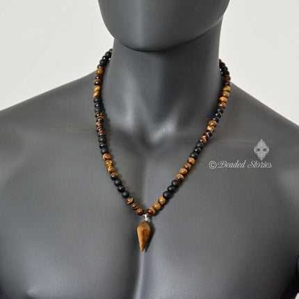 Crystal necklace Men's necklace Pendulum necklace Healing crystal pendulum Crystal jewelry Tigers Eye Onyx Shamballa necklace Gifts for dad