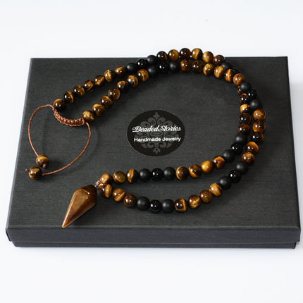 Crystal necklace Men's necklace Pendulum necklace Healing crystal pendulum Crystal jewelry Tigers Eye Onyx Shamballa necklace Gifts for dad