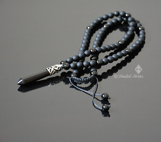 Mens necklace Protection necklace Long black necklace for men Onyx bead necklace Healing crystal jewelry Shamballa necklace New age jewelry